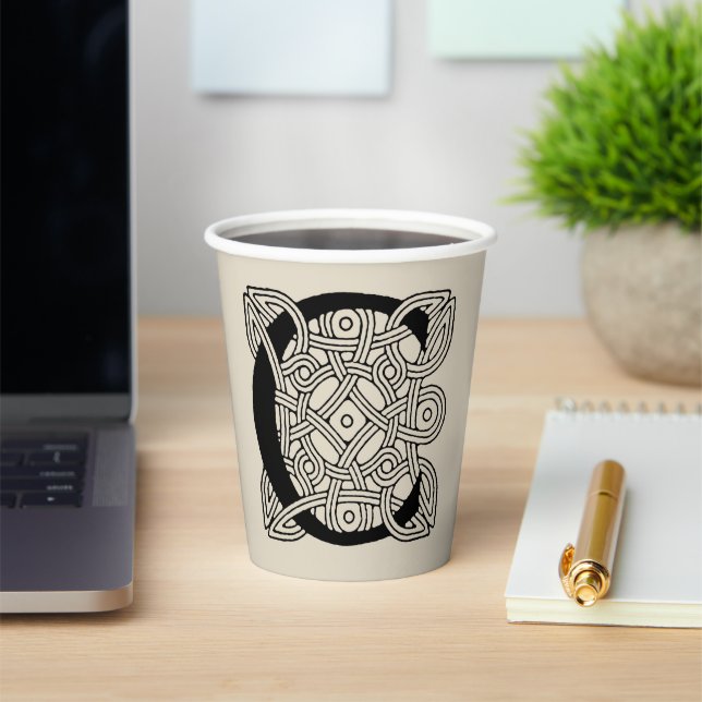Letter C Vintage Celtic Knot Monogram Paper Cups (Insitu)