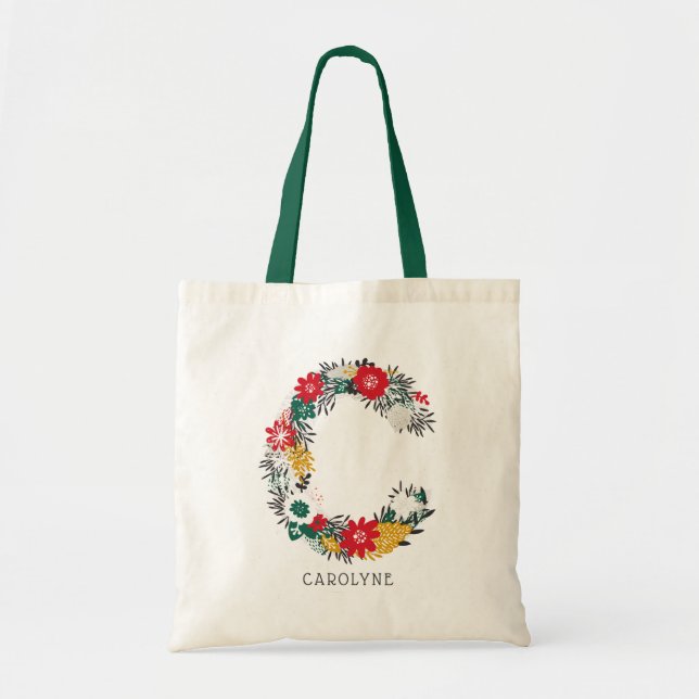 Letter C | Whimsical Floral Letter Monogram I Tote Bag (Front)