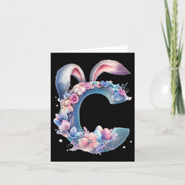 Letter C With Bunny Ears Adorned With Soft Pastel  Card (Front)