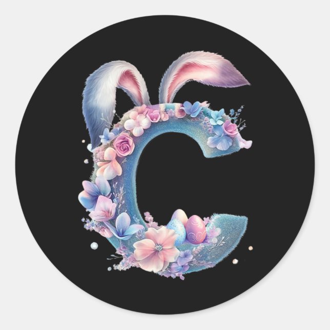 Letter C With Bunny Ears Adorned With Soft Pastel  Classic Round Sticker (Front)