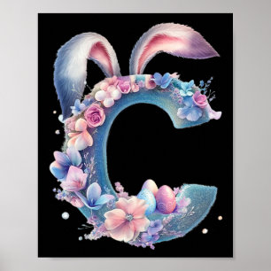 Letter C With Bunny Ears Adorned With Soft Pastel Poster