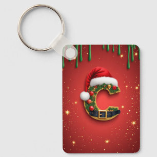 Letter C With Christmas Wreath Decor 🎁 Key Ring