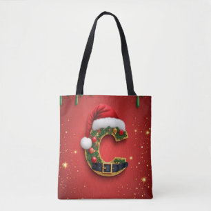 Letter C With Christmas Wreath Decor 🎁 Tote Bag