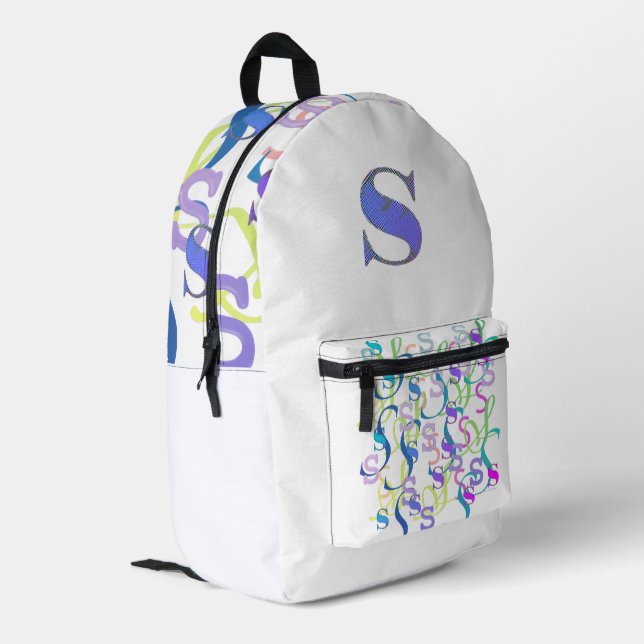 Letter Confetti "S"  Printed Backpack (Back Corner Left)