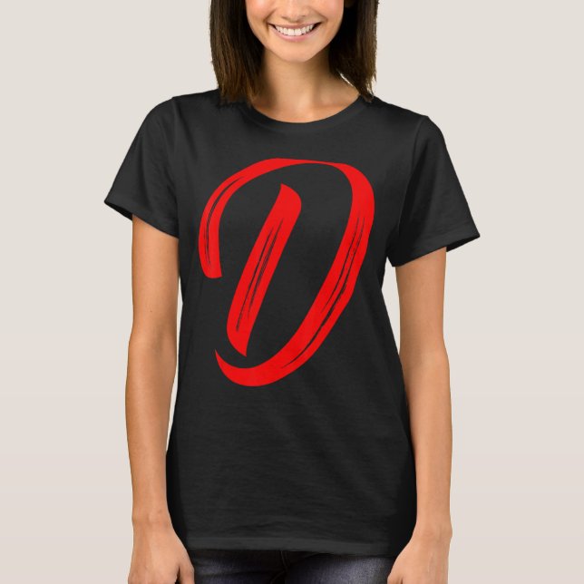 Letter D Alphabet Large Red Graphic Initial T-Shirt (Front)