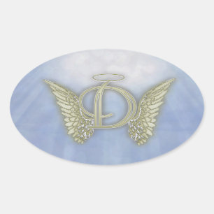 Letter D Angel Monogram Oval Sticker