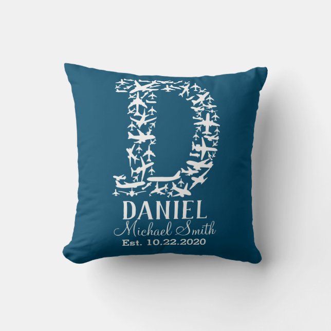 Letter D Aviation Airplanes Cushion (Front)