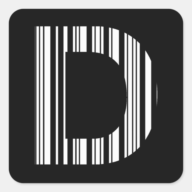 LETTER D BAR CODE First Initial Barcode Pattern Square Sticker (Front)