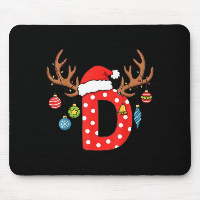 Letter D Christmas Monogram Alphabet Initial Ornam Mouse Mat (Front)