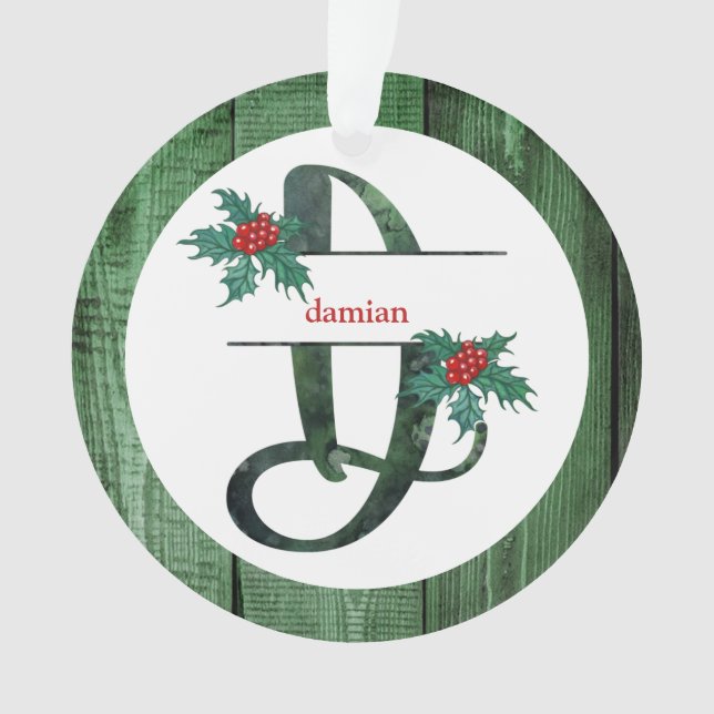 *~* Letter  D Christmas PHOTO Rustic Wood AP44 Ornament (Front)