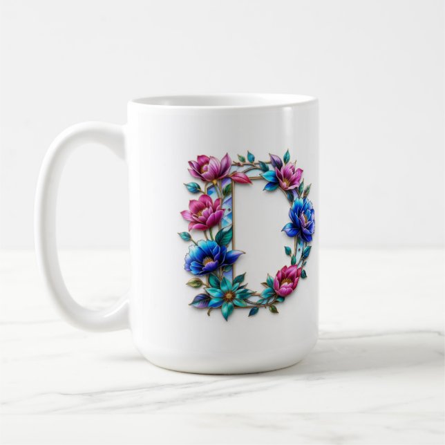 Letter D Coffee Mug – Floral Design for Gifting (Left)