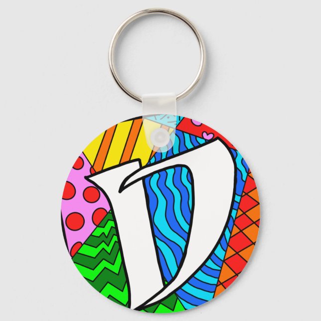 Letter D Colourful Doodles Key Ring (Front)