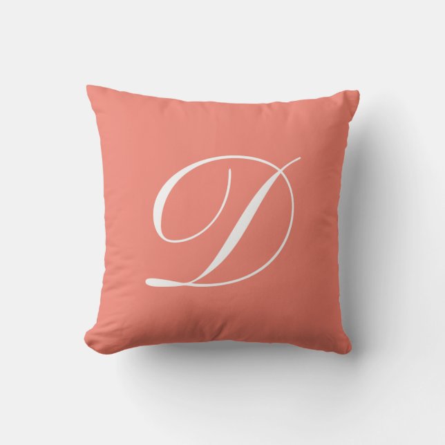 Letter D Coral Monogram Pillow (Front)