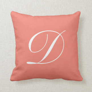 Letter D Coral Monogram Pillow