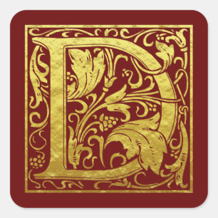 Letter D First Letter Faux Gold Red Square Sticker