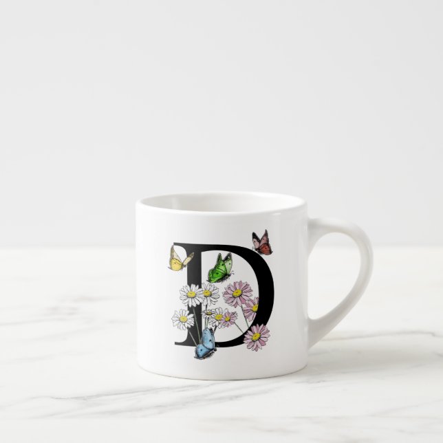 Letter D Floral Butterfly Monogram Initial     Espresso Cup (Right)