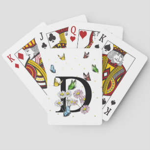 Letter D Floral Butterfly Monogram Initial   Playing Cards