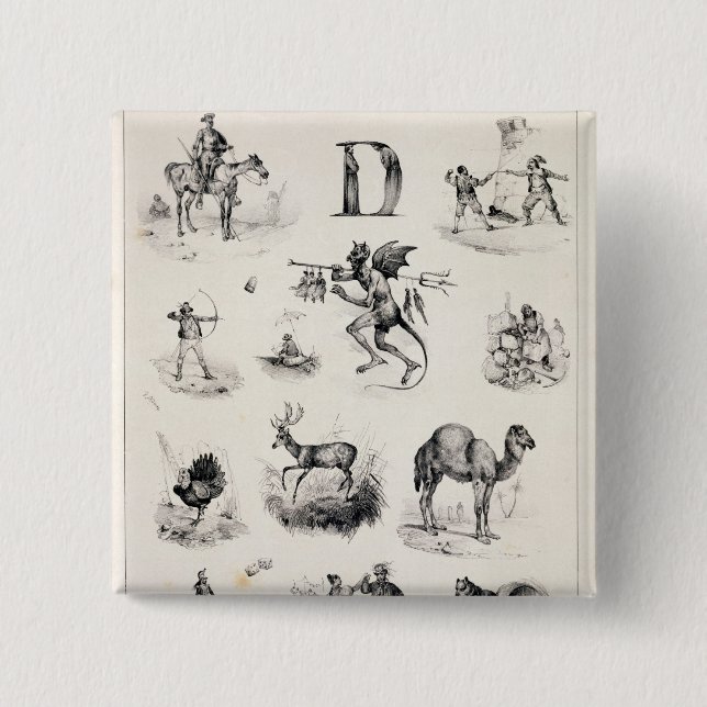 Letter D from an alphabet primer, 1832 15 Cm Square Badge (Front)