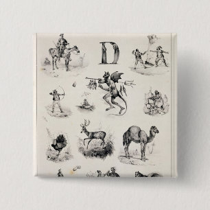 Letter D from an alphabet primer, 1832 15 Cm Square Badge