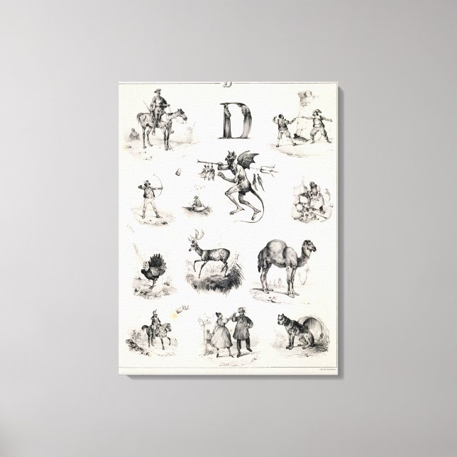 Letter D from an alphabet primer, 1832 Canvas Print (Front)