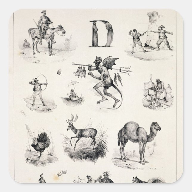 Letter D from an alphabet primer, 1832 Square Sticker (Front)