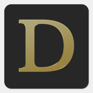 Letter D Gold Square Sticker