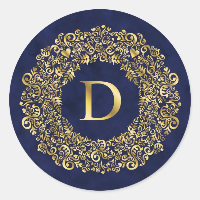 Letter D golden Damask Pattern  Classic Round Sticker (Front)