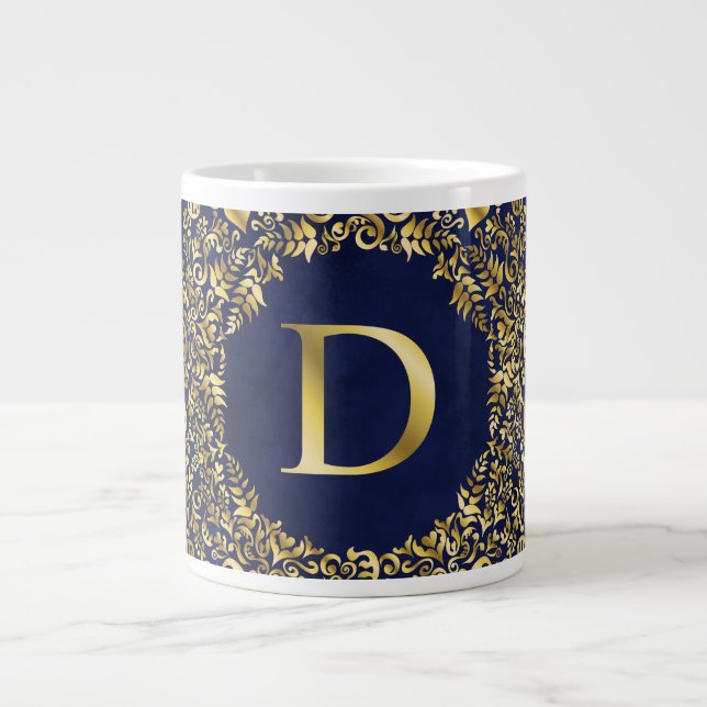 Letter D golden Damask Pattern  Large Coffee Mug (Front)