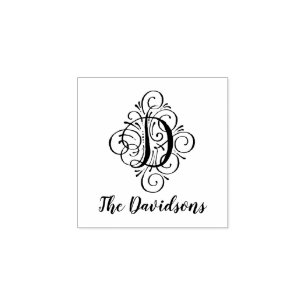 Letter D Initial Elegant Flourish Monogram Name Rubber Stamp