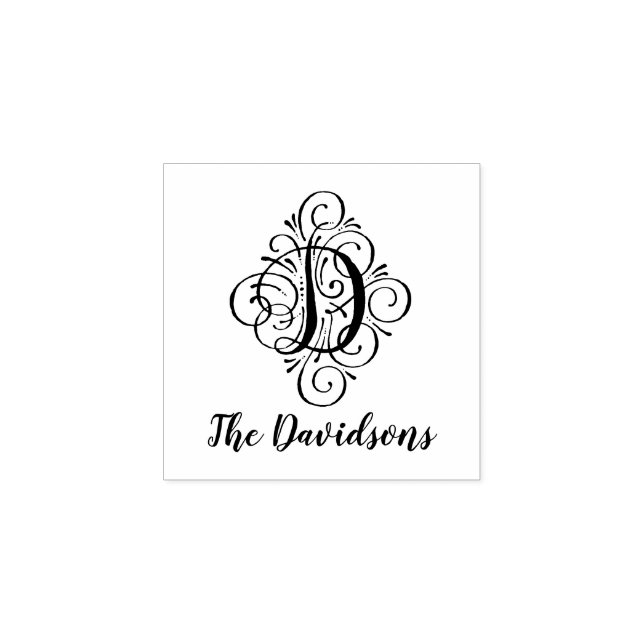 Letter D Initial Elegant Flourish Monogram Name Rubber Stamp (Imprint)