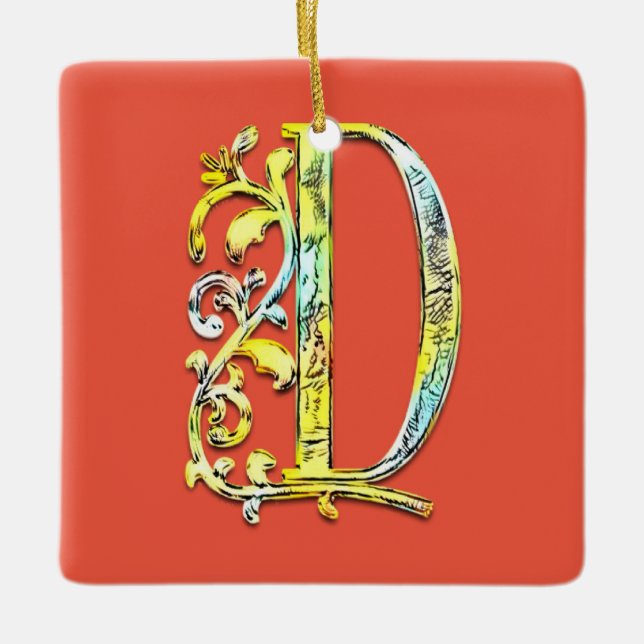 Letter D initial monogram floral art  Ceramic Ornament (Front)