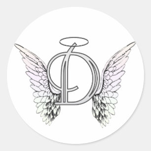 Letter D Initial Monogram with Angel Wings & Halo Classic Round Sticker