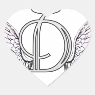 Letter D Initial Monogram with Angel Wings & Halo Heart Sticker