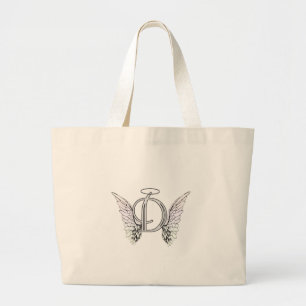 Letter D Initial Monogram with Angel Wings & Halo Large Tote Bag