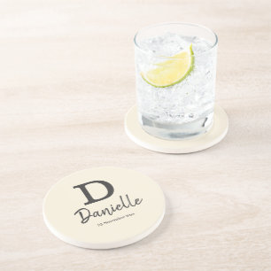 Letter D initial personalised name and date Throw  Coaster