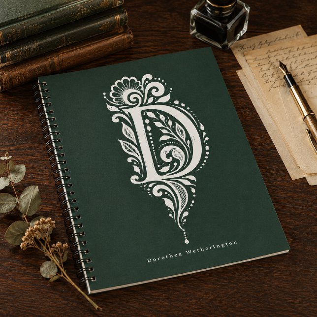 Letter D Linocut Botanical Monogram Notebook (Creator Uploaded)