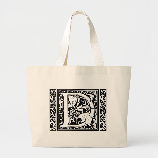 Letter D Mediaeval Monogram Art Nouveau Large Tote Bag (Front)