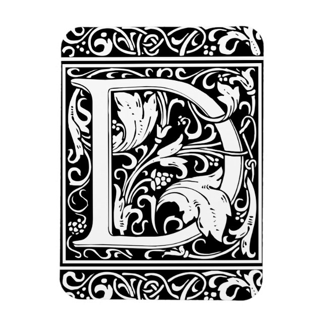Letter D Mediaeval Monogram Art Nouveau Magnet (Vertical)