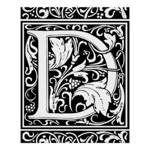 Letter D Mediaeval Monogram Art Nouveau Poster
