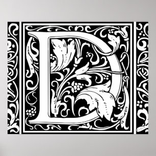 Letter D Mediaeval Monogram Art Nouveau Poster