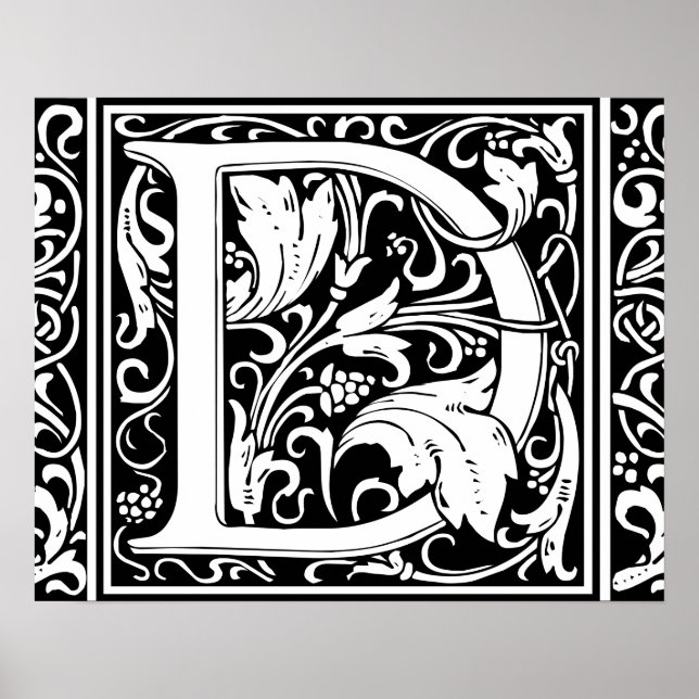 Letter D Mediaeval Monogram Art Nouveau Poster (Front)