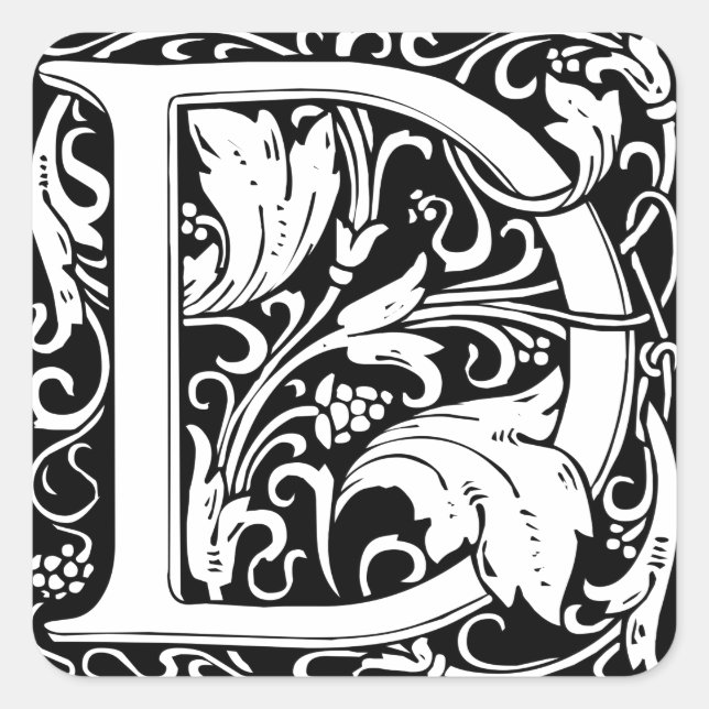 Letter D Mediaeval Monogram Art Nouveau Square Sticker (Front)