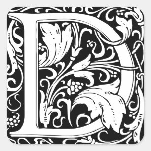 Letter D Mediaeval Monogram Art Nouveau Square Sticker