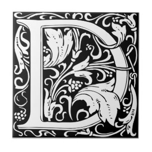 Letter D Mediaeval Monogram Art Nouveau Tile