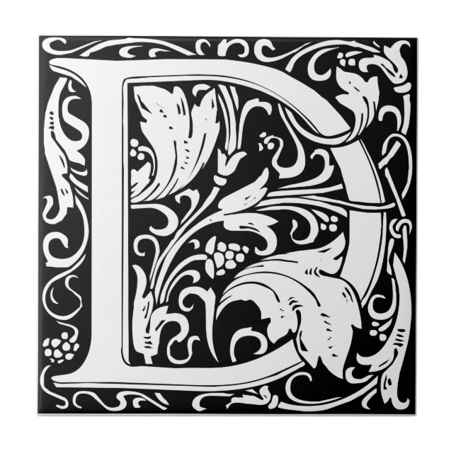 Letter D Mediaeval Monogram Art Nouveau Tile (Front)