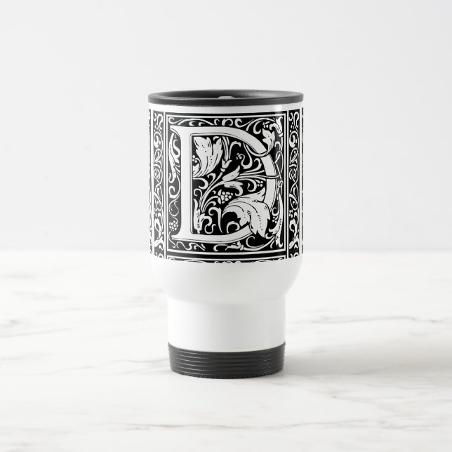 Letter D Mediaeval Monogram Art Nouveau Travel Mug (Center)