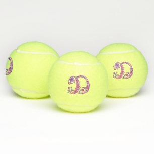 Letter D monogram girls personalised doodle art Tennis Balls