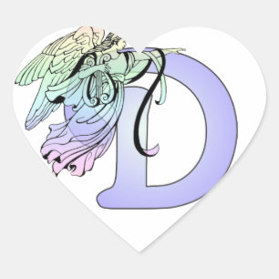 Letter D Monogram Initial Angel Wings Halo Heart Sticker