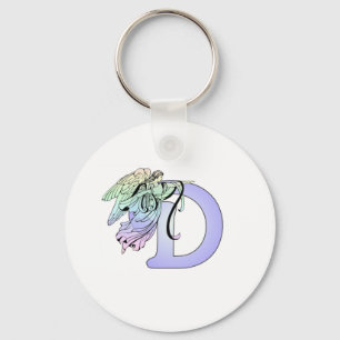 Letter D Monogram Initial Angel Wings Halo Key Ring