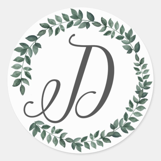 Letter D Monogram Minimalist Botanical Leaf Wreath Classic Round Sticker (Front)